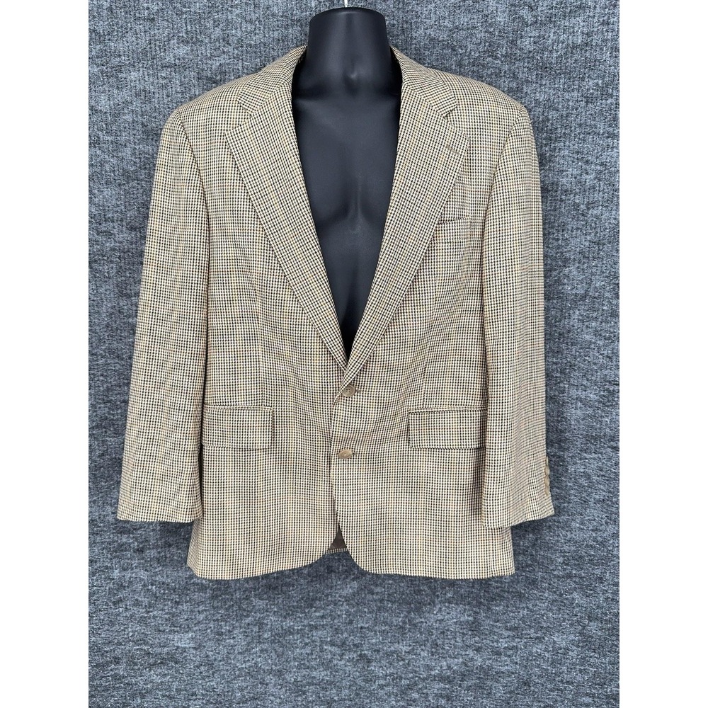 VTG Chaps Ralph Lauren Blazer Mens 42R Beige Silk Wool Houndstooth Sport Coat